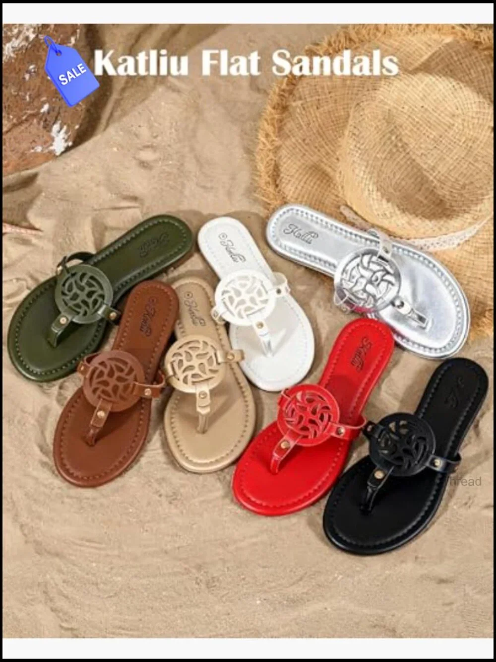 Flat Thong Sandals with Medallion Design Cushioned Sole